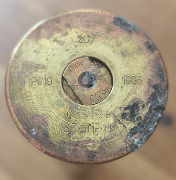 Stahlhülse vermessingt 3,7cm PAK und Zünder C 23 – 4. kép