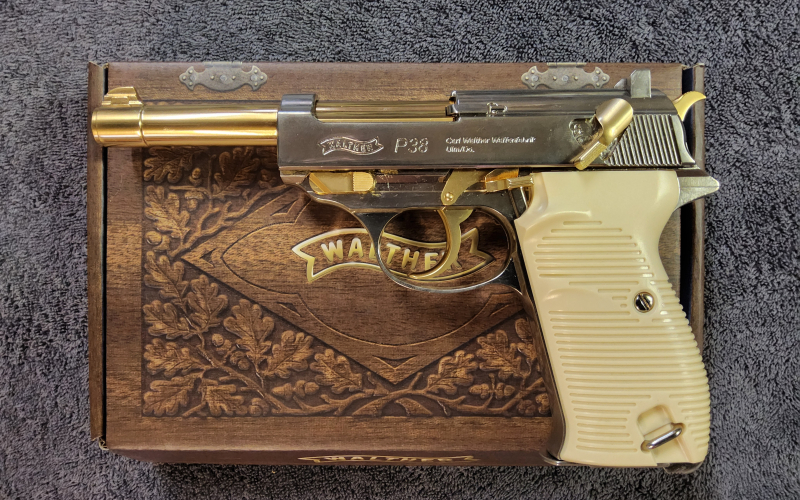 Walther P38 CO2 Pistole 4,5mm Limited Edition, Gold/Nickel, Blow-Back, 4,5mm Stahl BB, – Bild 2