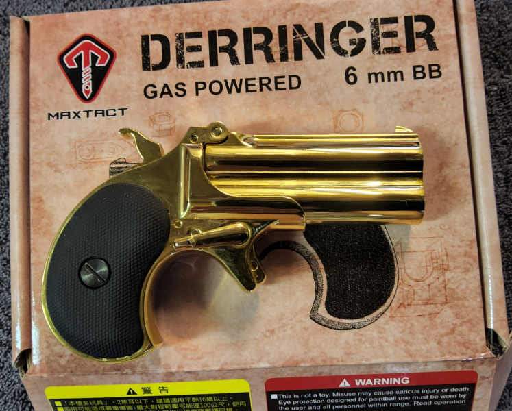 MaxTact Derringer Double Barrel Vollmetall Gas 6mm BB gold – Bild 2