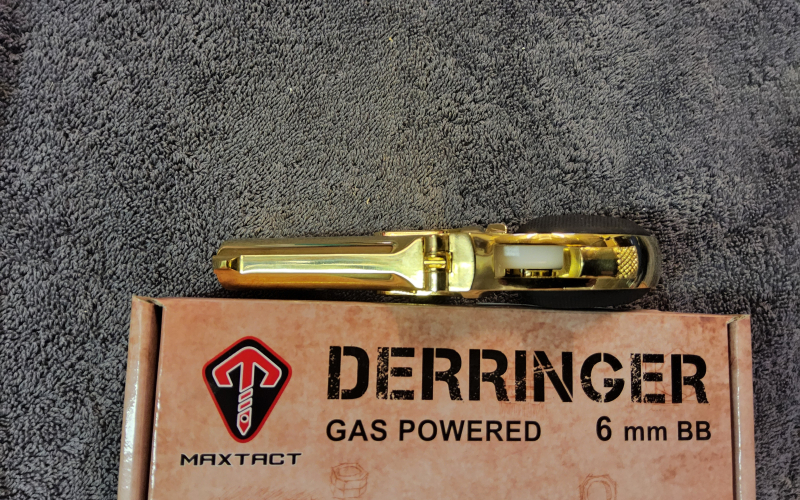 MaxTact Derringer Double Barrel Vollmetall Gas 6mm BB gold – Bild 4
