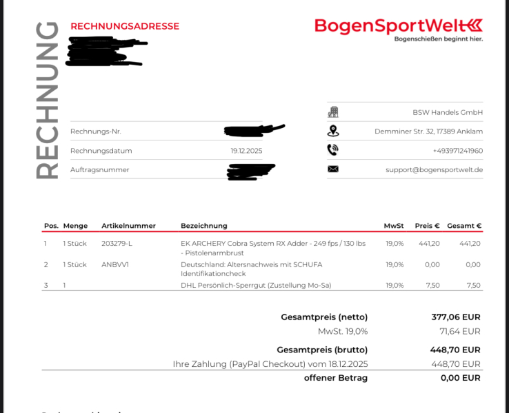 EK Archery Adder 2.0 Komplett-Set + 34 Pfeile! (inkl. Rechnung 12/2025) – stampa 6