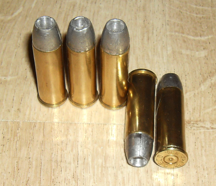 10 Stück Dekos .44 Remington Magnum / .44 Rem. Mag. Blei Hohlspitz Geschosse mit Messinghülsen – Bild 1