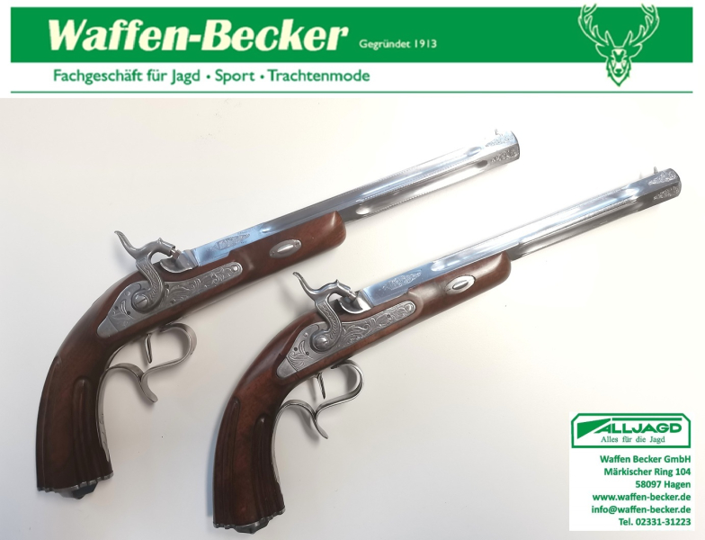 Duellpistolen-Set (Perkussionspistolen), Holzschatulle + Zubehör, Ardesa, Kal. .44 BP – Bild 2