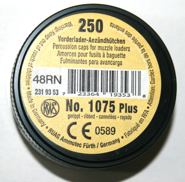 2500 Stück RWS Vorderladeranzündhütchen#1075 PLUS verstärkt 4,47mm gerippt 10 Dosen á 250 #2319353 – Bild 1