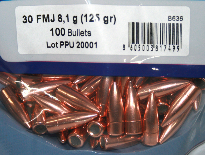 100 Stück PPU | PrviPartizan Geschosse #B-636 | Cal. 300AAC/ Dia .308 - 125grs / 8.1g FMJ Vollmantel – Bild 1