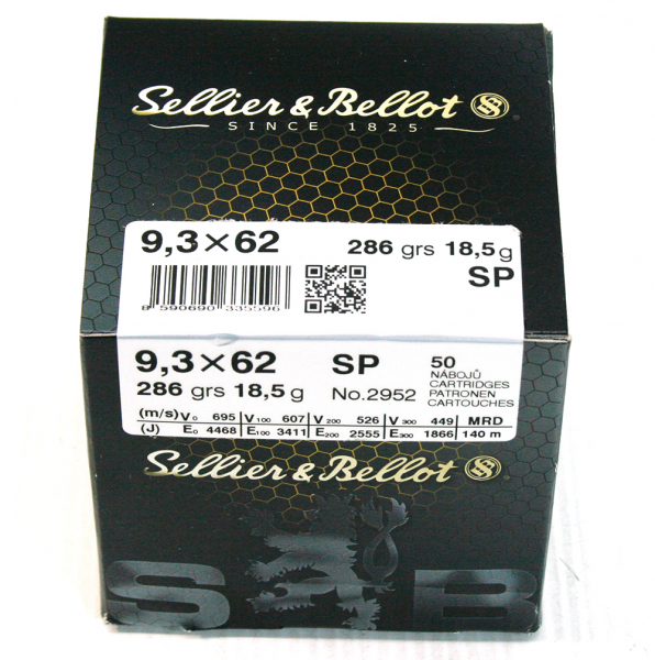 50 Schuss S&B Sellier&Bellot SuB 9,3x62 9.3 x 62 SP Teilmantel 285grs 18,5g Messing Boxer #2952 Jagd – Bild 1