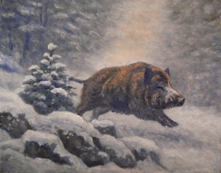 Jagdgemälde "FLÜCHTIGER KEILER" - Jagdmaler - Thomas Bold - – slika 1