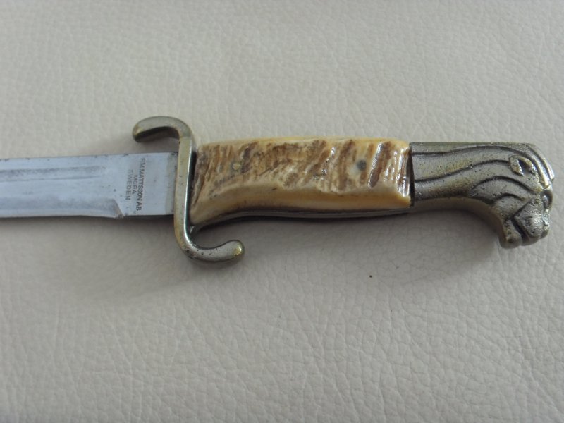 Jagdmesser F.M. Mattsson AB, Mora Sweden 1950 Löwen Kopf Parade Uniform Messer – Bild 2