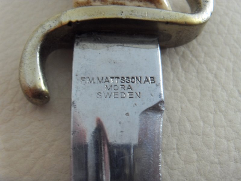 Jagdmesser F.M. Mattsson AB, Mora Sweden 1950 Löwen Kopf Parade Uniform Messer – Bild 4