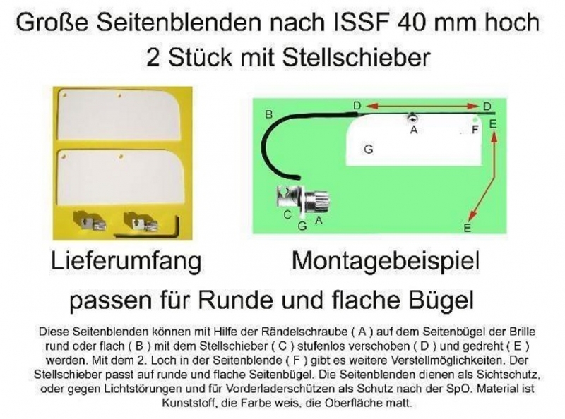 2 Stück Seitenblenden für Schiessbrillen weiss nach ISSF 40 mm hoch – Bild 1
