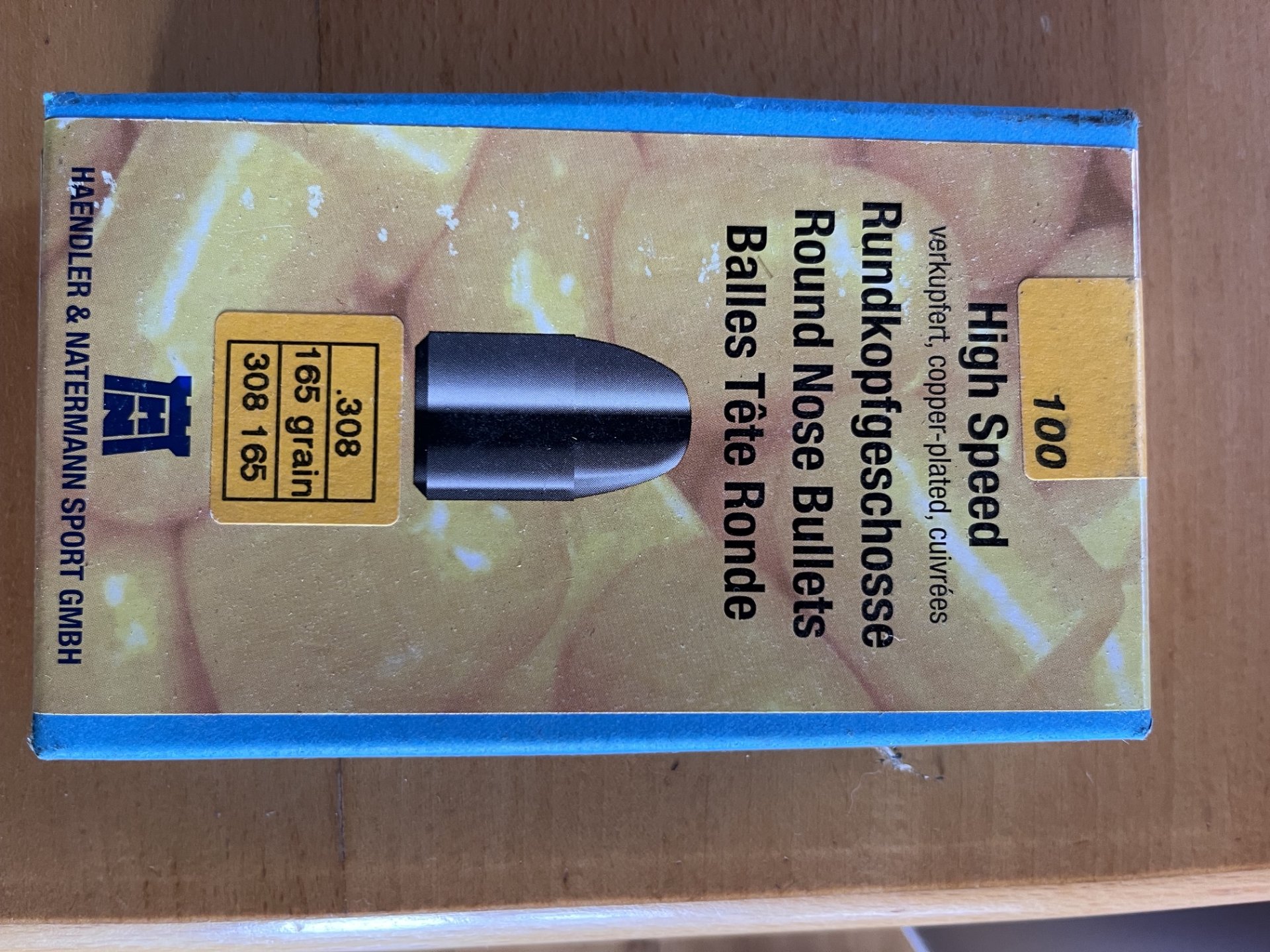 100 H&N High Speed Rundkopfgeschosse Cal. .308 165 grain – Bild 1