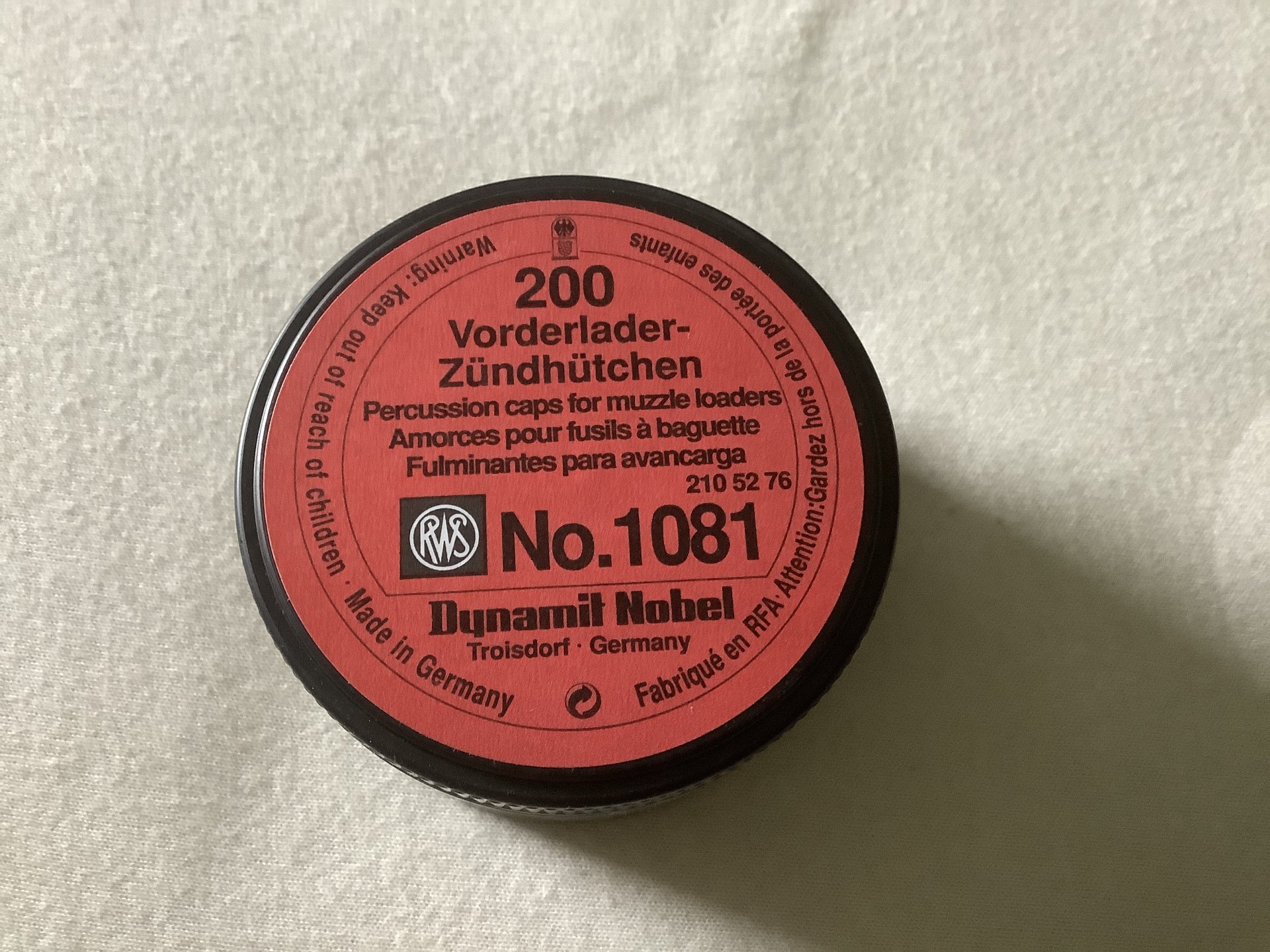 Vorderlader Zündhütchen RWS No.1081 Dose mit 200Stück, 4-Flügelig – Bild 1