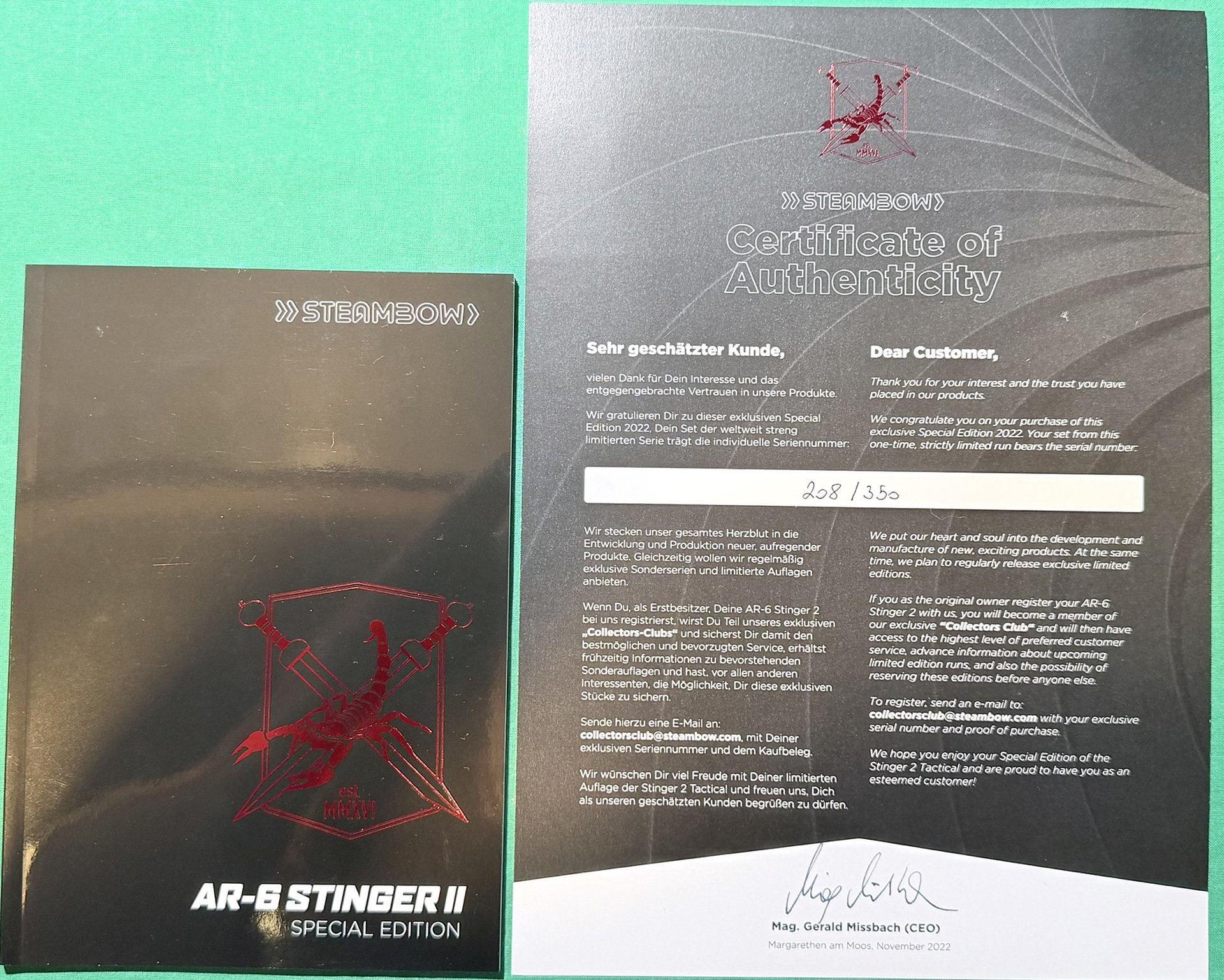 STEAMBOW AR-6 STINGER II SPECIAL EDITION 208/350 – UNBENUTZT – KOMPLETTSET – Bild 4