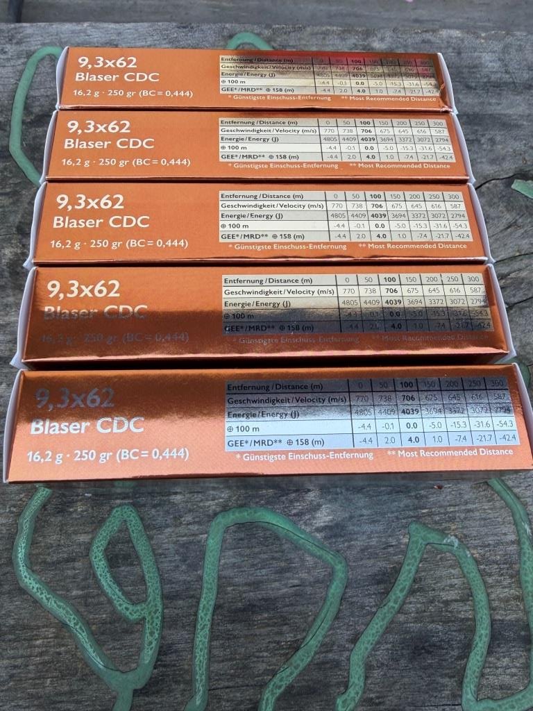 5 Schachteln Blaser Munition 9,3x62 CDC 100 Schuss aus einem Los – Bild 3