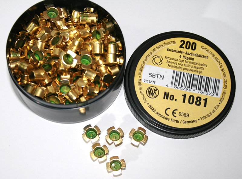 200 Stück RWS Vorderladeranzündhütchen #1081 | 6,12mm | 4-Flügelig! Dose mit 200 Stück > #2105276 – Bild 1