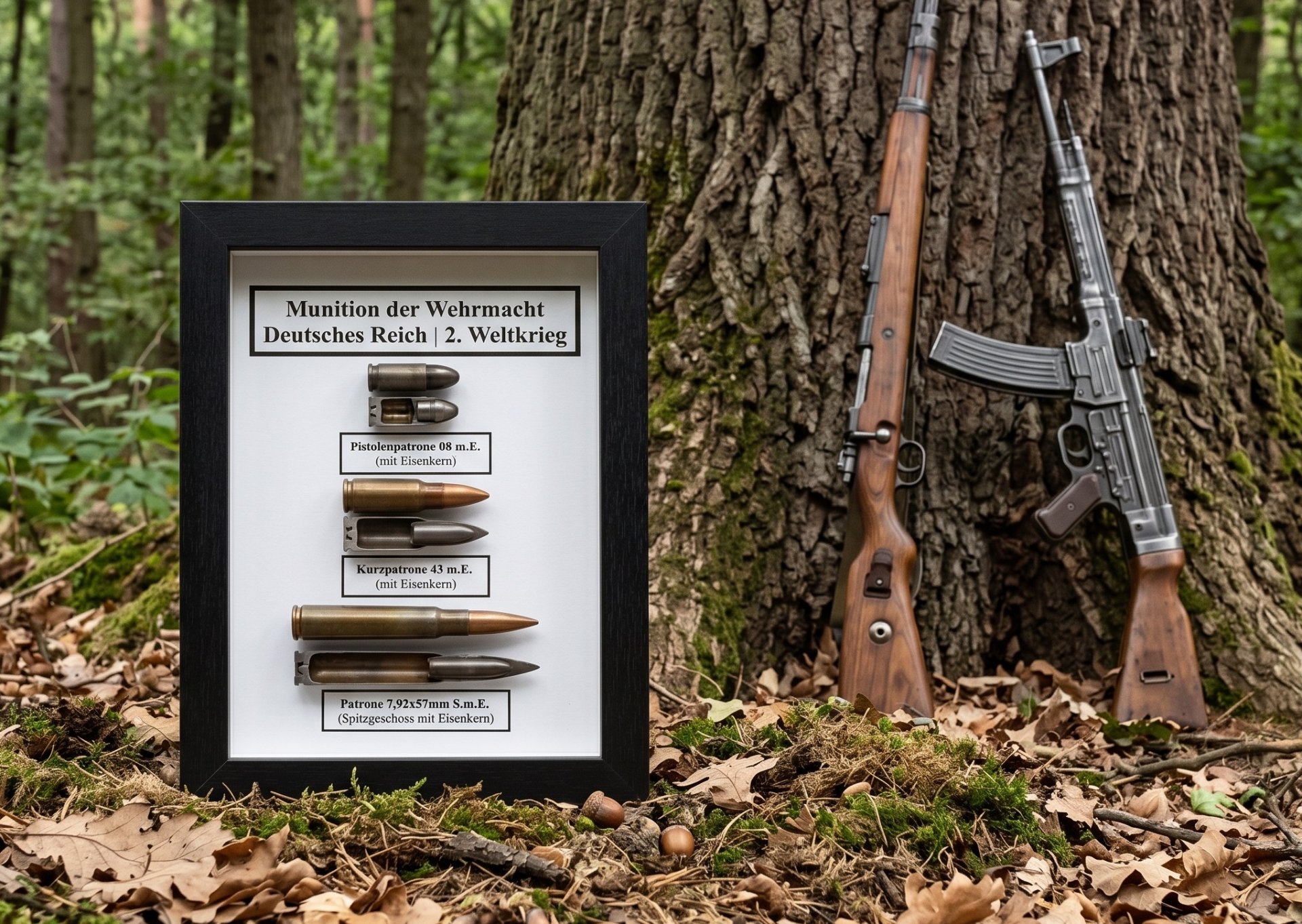 MUNITION DER WEHRMACHT wk2 k98 mg42 stg44 p38 p08 Schaukasten MUNITIONSDISPLAY Geschenk – Bild 1
