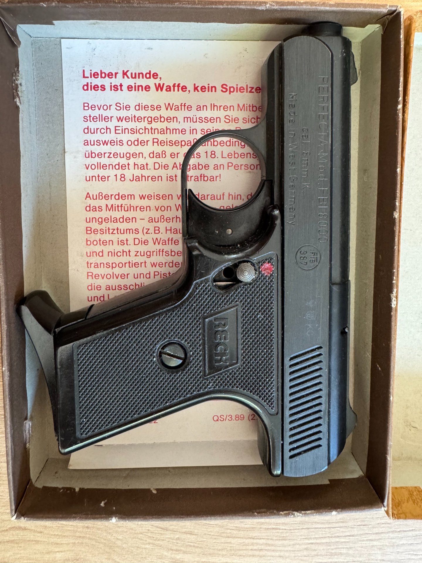 Reck Perfecta Mod. FBI 8000 - Cal. 8mm K. - PTB 387 - inkl. Originalkarton (OVP) – Bild 2