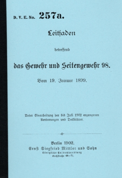 Nachdruck Kaiserliche Dienstvorschrift Gewehr 98 von 1899 / 1902 – Bild 1