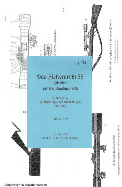 Nachdruck Wehrmacht Dienstvorschrift Zielfernrohr 39 (Zielvier) zum Karabiner 98k – Bild 1
