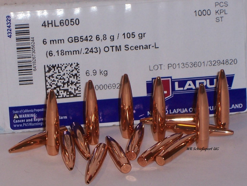 100St. LAPUA Geschosse 6mm(.243Dia.) - 105 - OTM SCENAR-L - #GB542 – Bild 1