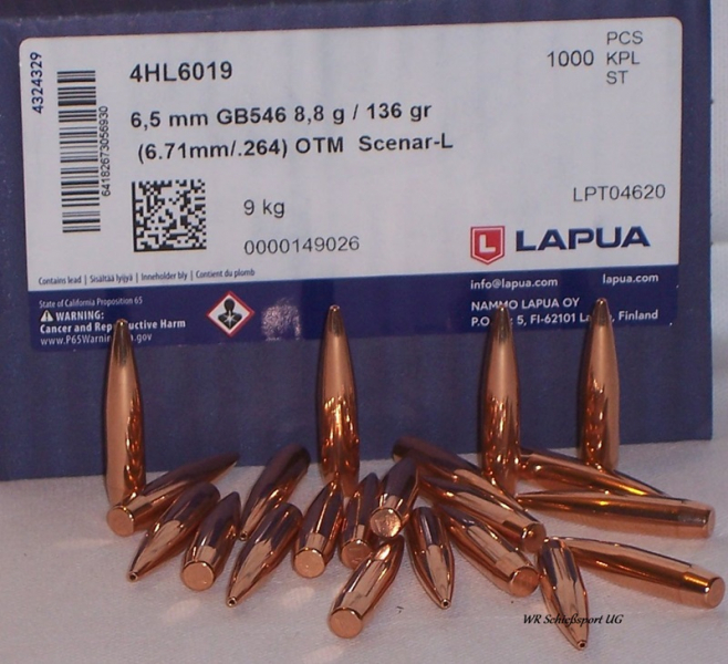 100St. LAPUA Geschosse 6,5mm(.264Dia.) - 136 - OTM SCENAR-L - #GB546 – Bild 1
