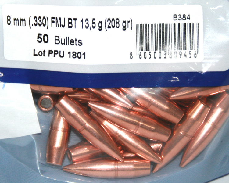 50 Stück PPU | PrviPartizan Geschosse #B-384 | Cal8MM/.330 - 208grs/13,5g FMJ BT Vollmantel BoatTail – Bild 1