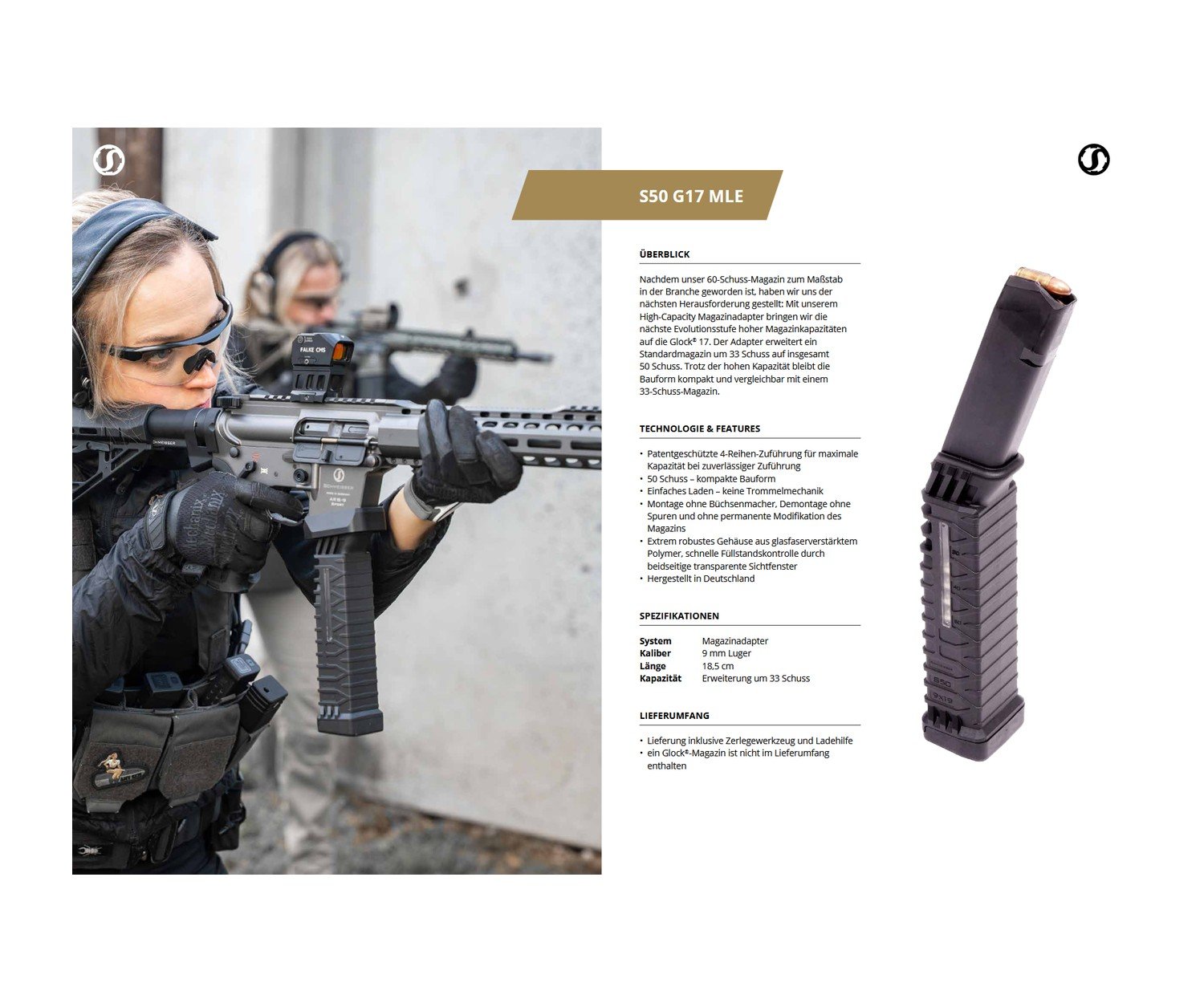 Schmeisser S50 G17 MLE – 50 Schuss Magazinadapter für Glock 17 – Bild 7