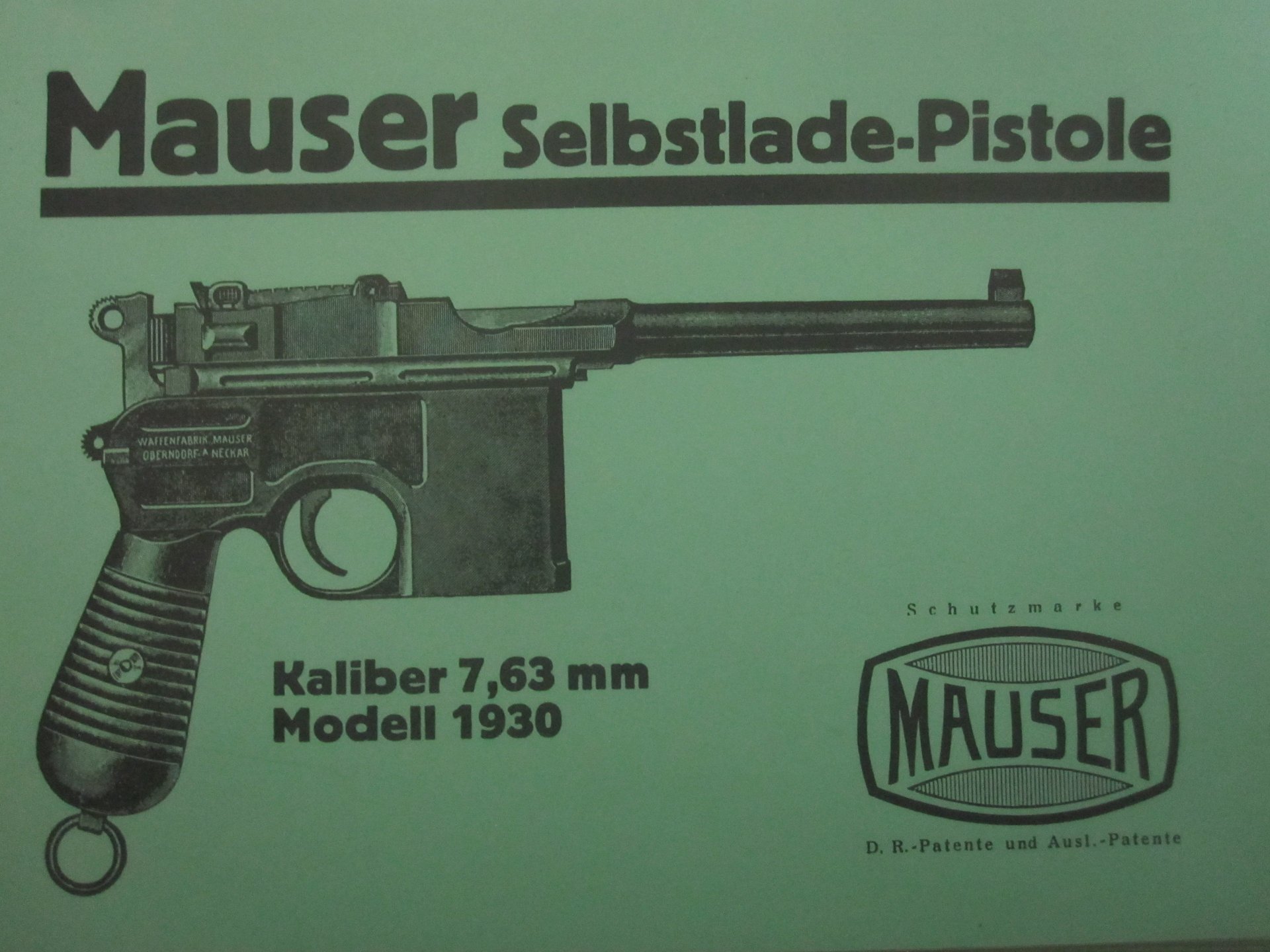 Dienstvorschrift, Beschreibung und Nutzung Pistole C 96 Mauser – Bild 1