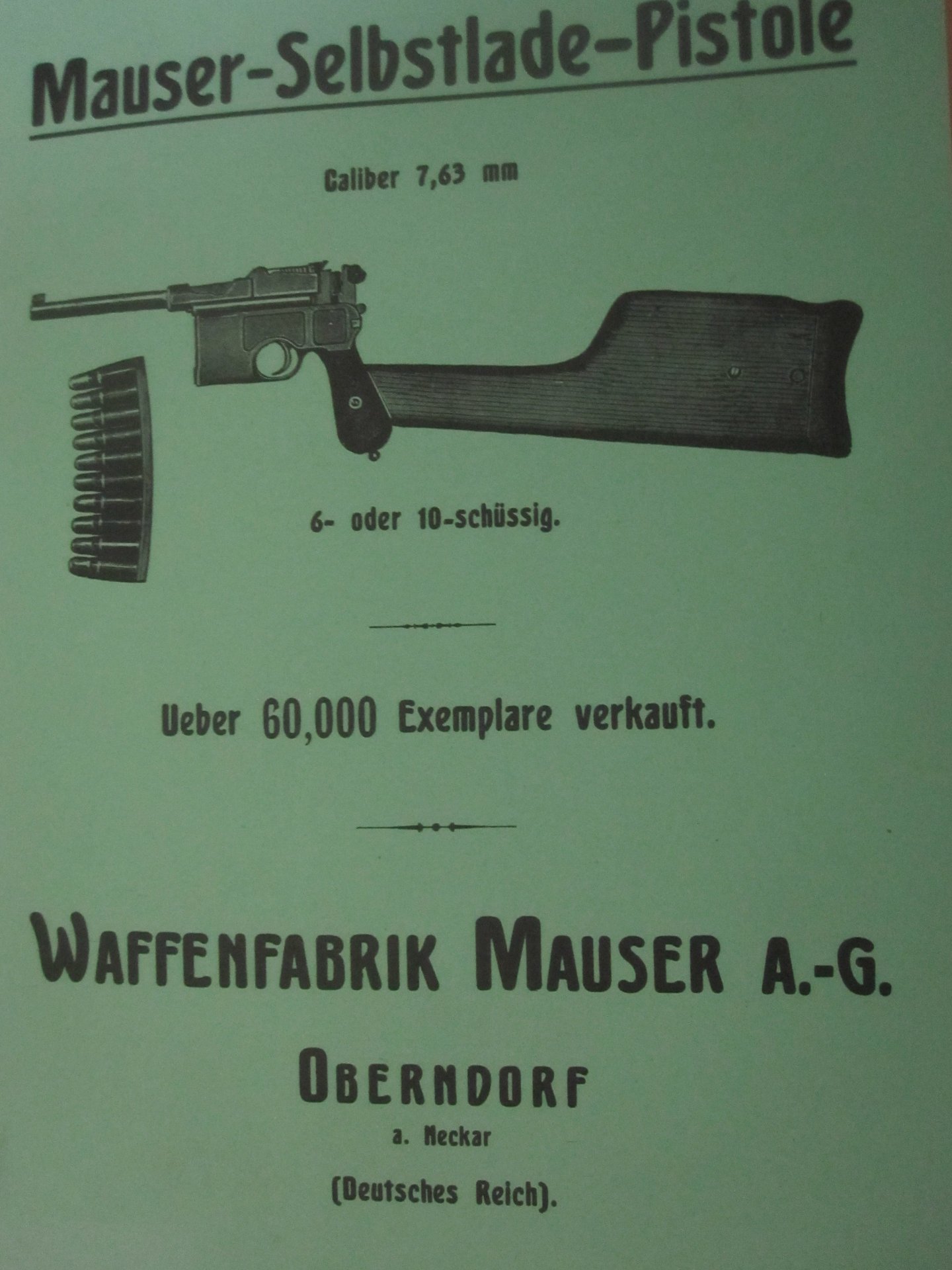 Dienstvorschrift, Beschreibung und Nutzung Pistole C 96 Mauser hochkant – Bild 1