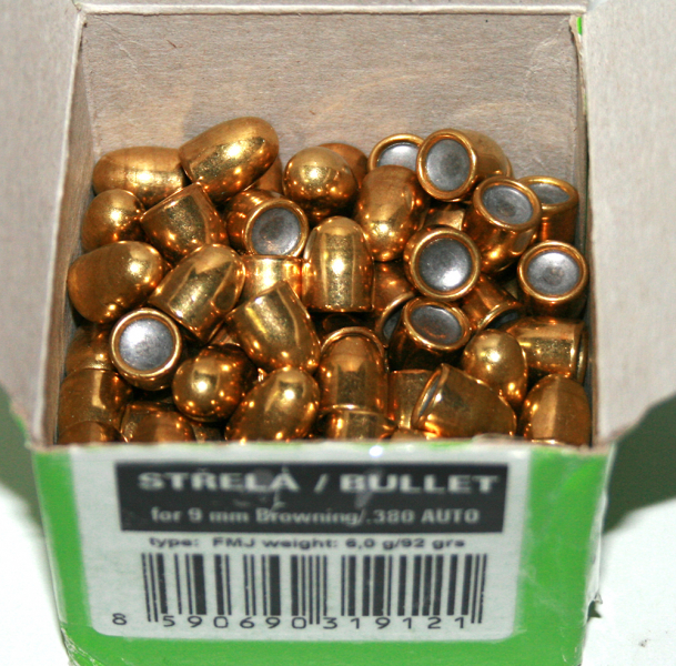 100 Stück S&B | Sellier&Bellot Geschosse V319122 | 9mm Browning Court/380 Dia .355 - 92grs/5,96g FMJ – Bild 1