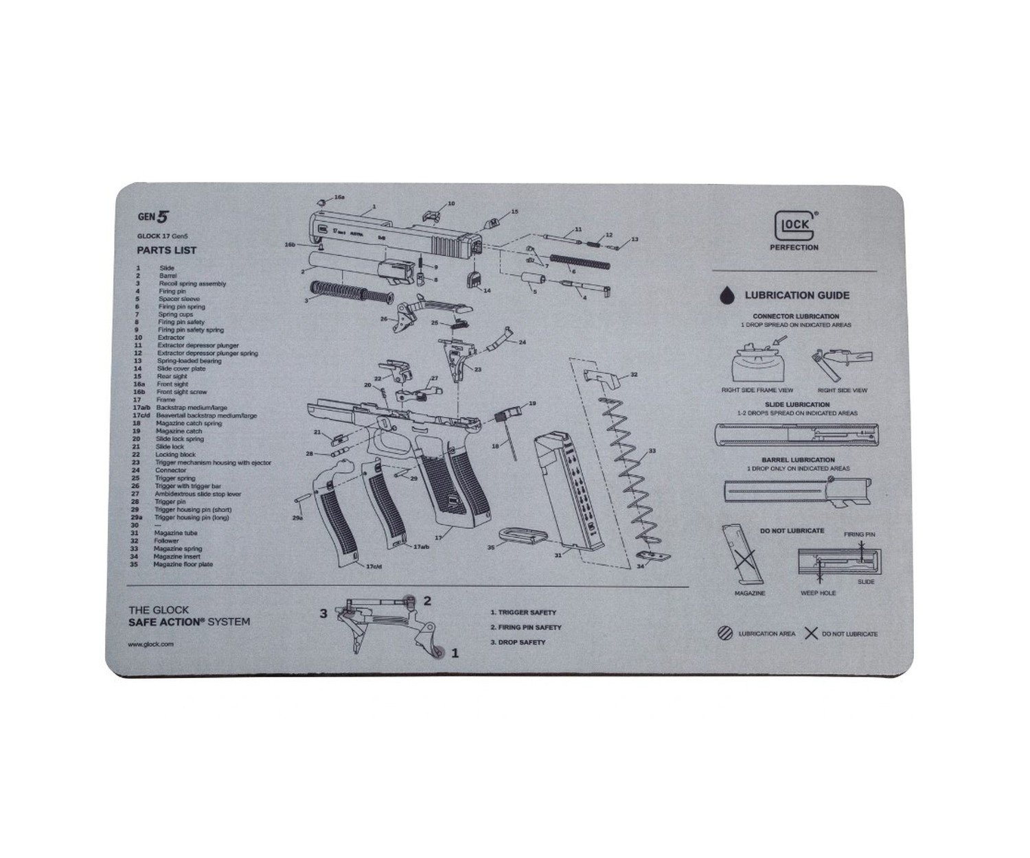 Glock Reinigungsmatte mit Explosionszeichnung, Schaumstoff, 27,5 x 43 cm, schwarz – Bild 1
