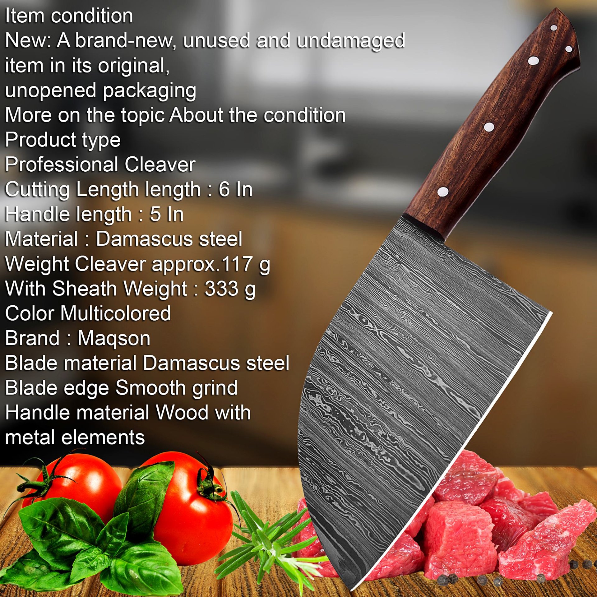 Damascus Steel Chef Hack Beil Klinge Hack Küchen Messer With WOOD Handle – Bild 5