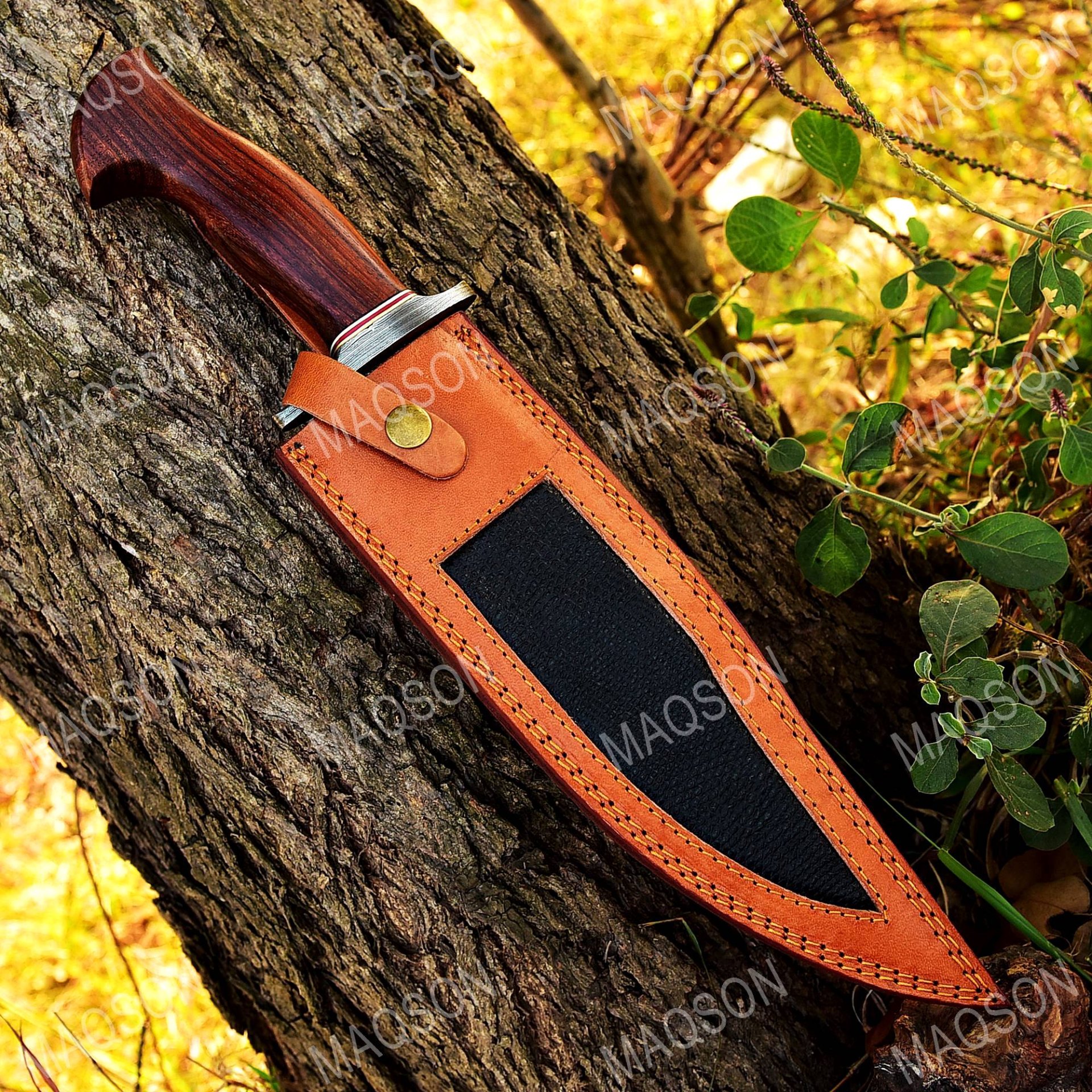 Custom Handmade Damascus Steel Hunting Bowie Knife Wiht Wood. – Bild 3