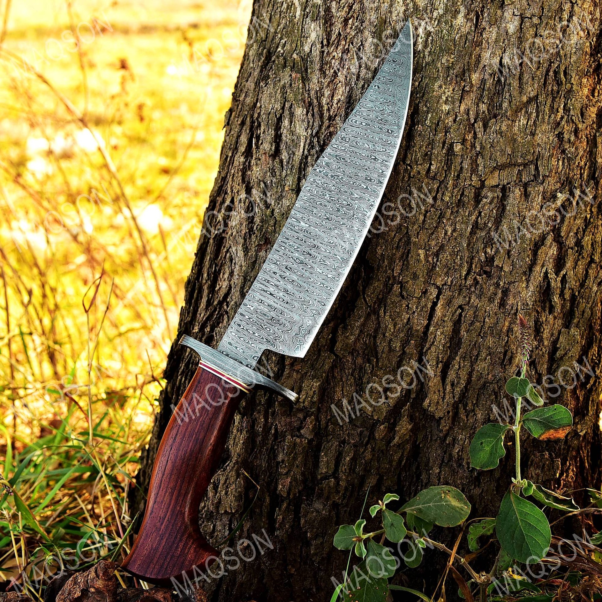 Custom Handmade Damascus Steel Hunting Bowie Knife Wiht Wood. – Bild 1
