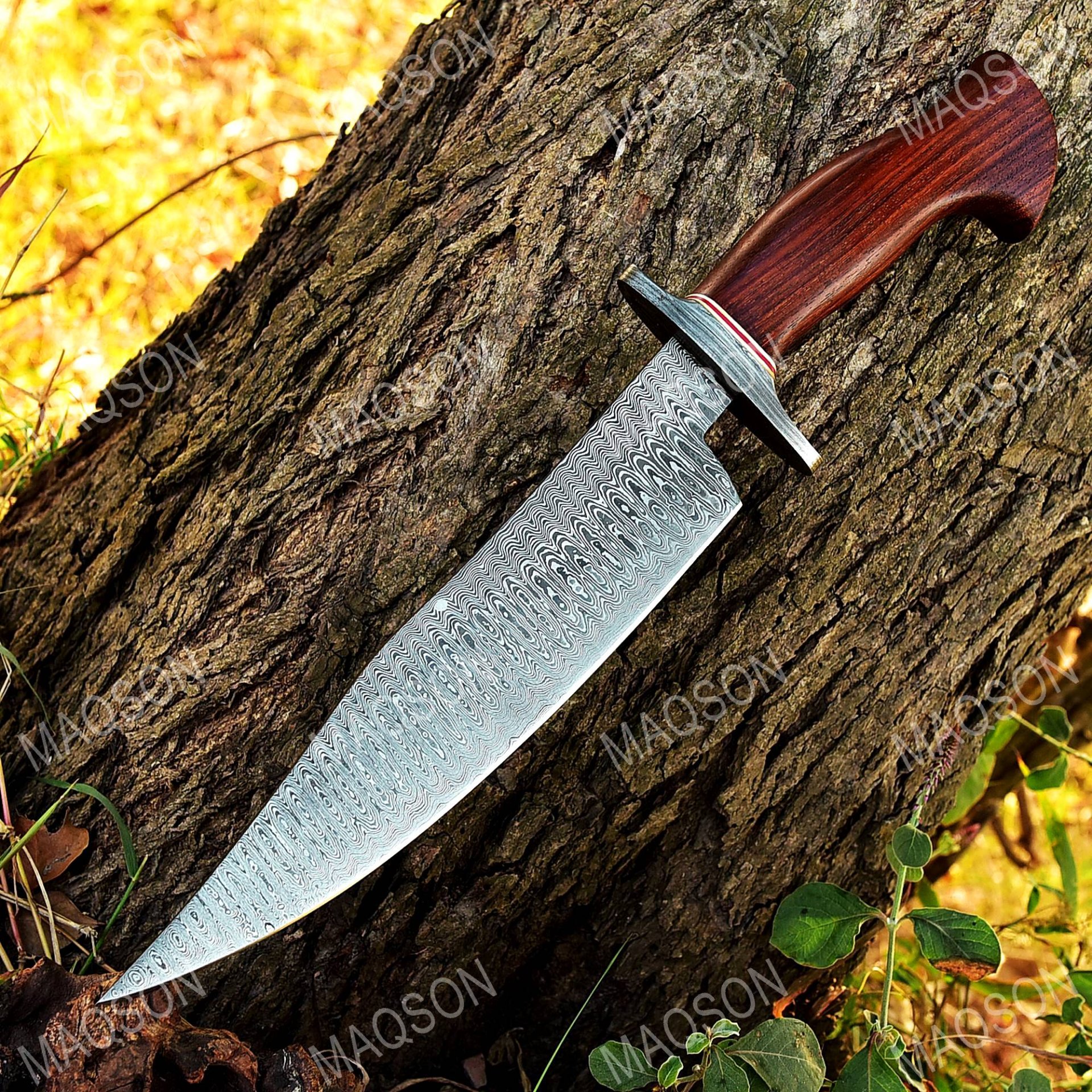 Custom Handmade Damascus Steel Hunting Bowie Knife Wiht Wood. – Bild 4