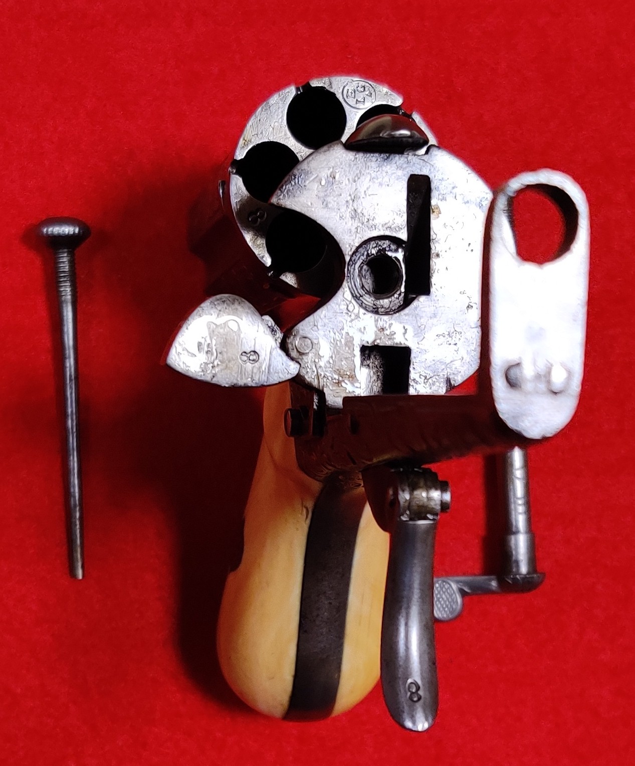 Antiquarischer Bündel-Revolver, Pepperbox, belgisch, für Lefaucheux-Patronen mit vmtl. Elfenbeingrif – Bild 6