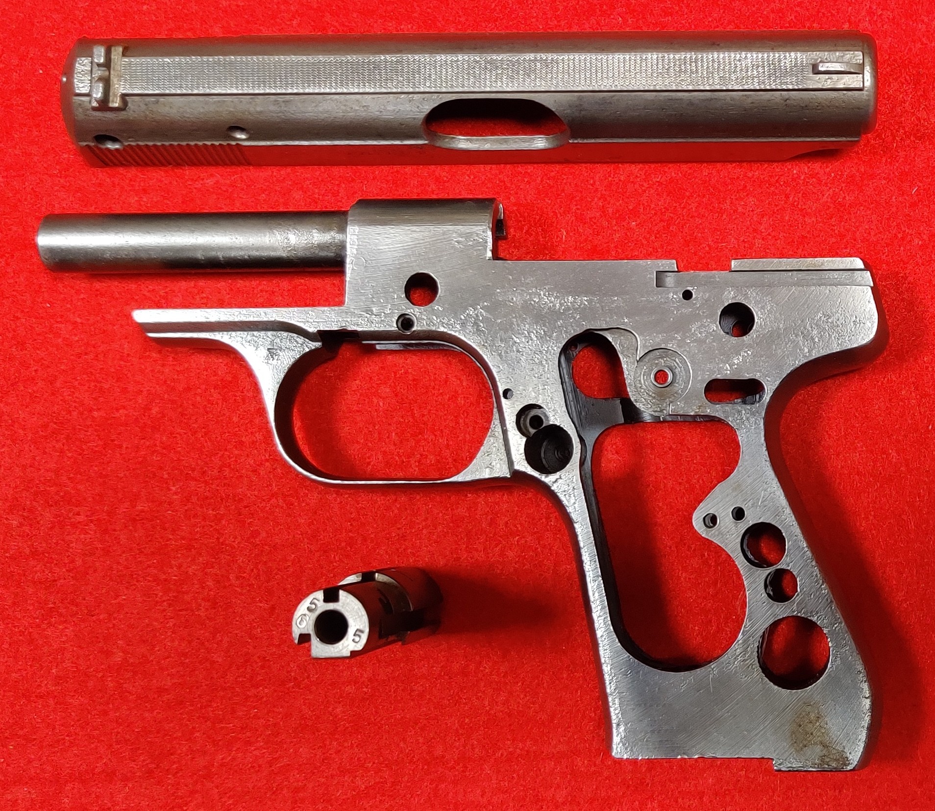 Pistole Sauer & Sohn Mod. 38, Kal. 7,65mm, Verschluß und Griffstück ohne Kleinteile, blank glasperlg – Bild 4