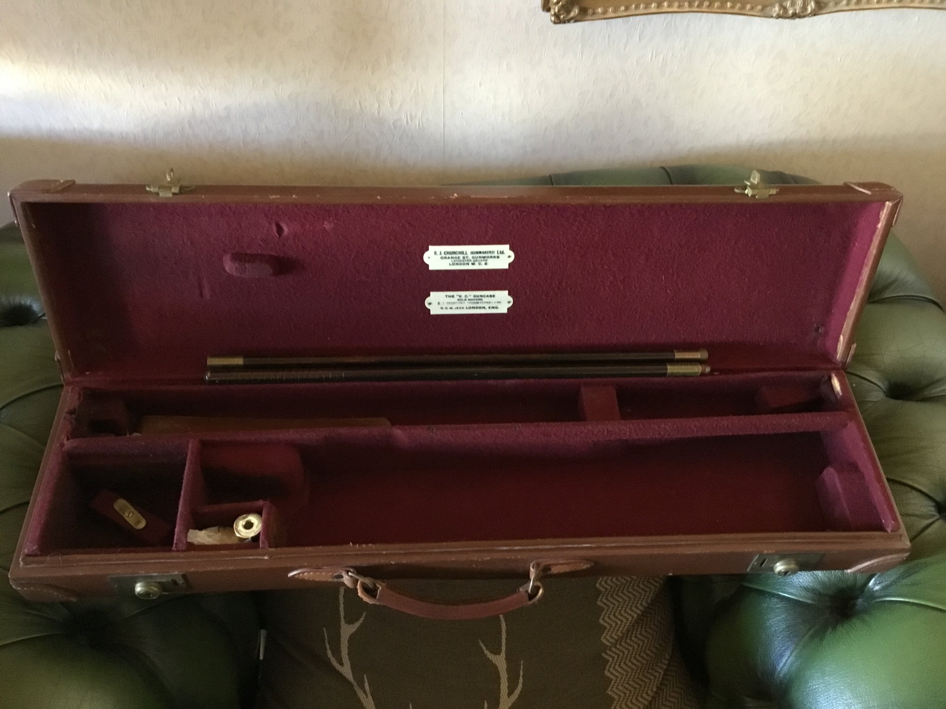 Flintenkoffer Waffenkoffer Gewehrkoffer E. J Churchill England Leder – Bild 3