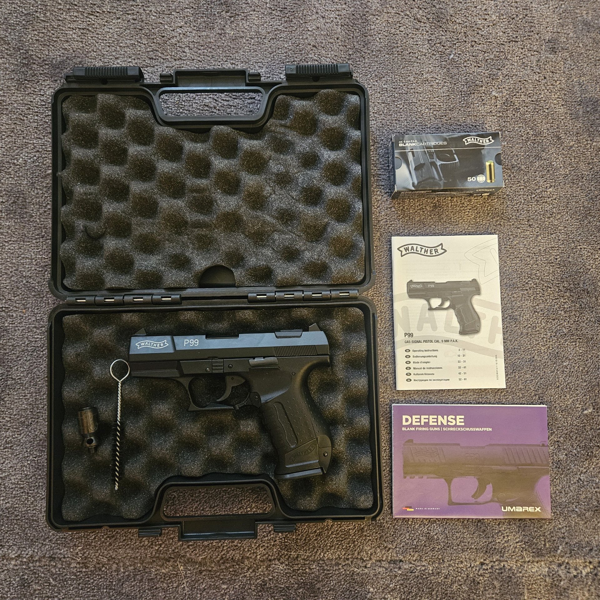 Walther P99 Schreckschuss 9mm P.A.K. – NEU & ungeschossen! Koffer, Abschussbecher, 50x Munition – Bild 1