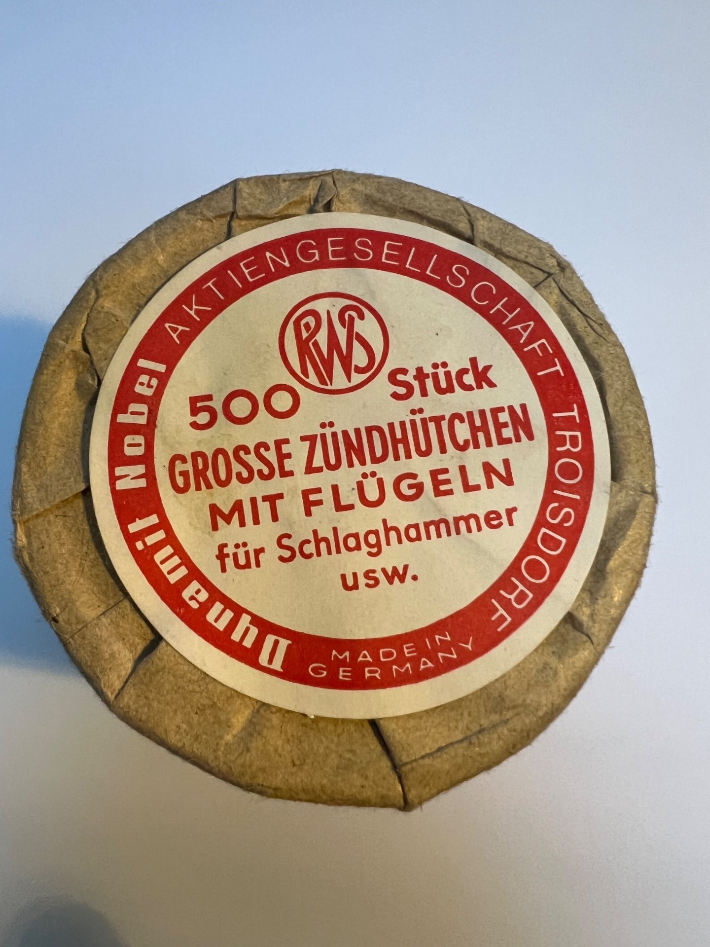 RWS Dynamit Nobel - 500 große Flügelzündhütchen - historische Originalverpackung – Bild 1