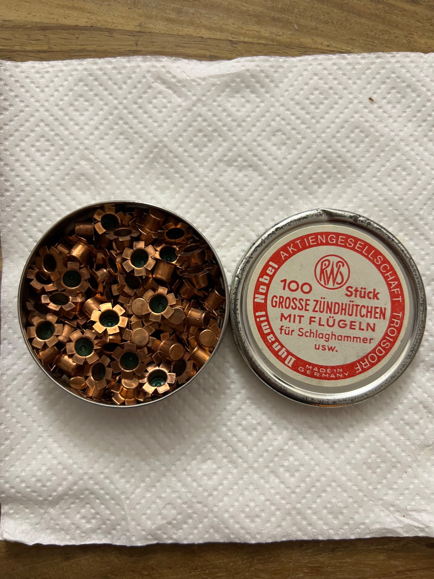 RWS Dynamit Nobel - 500 große Flügelzündhütchen - historische Originalverpackung – Bild 3