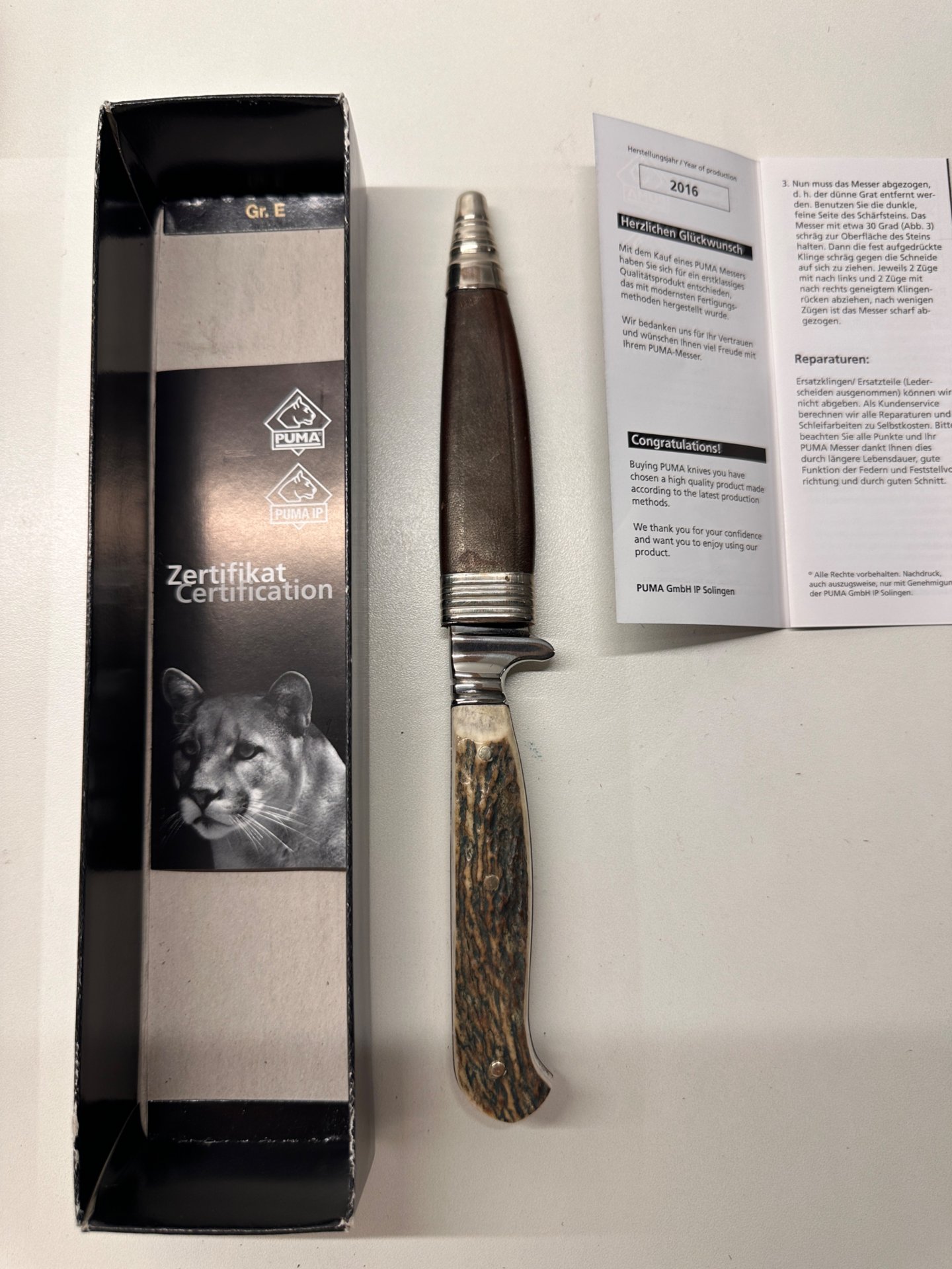 PUMA bock Solingen Jagdmesser / Trachtenmesser (112590) – Hirschhorn – Bj. 2016 – OVP & Papiere – Bild 4