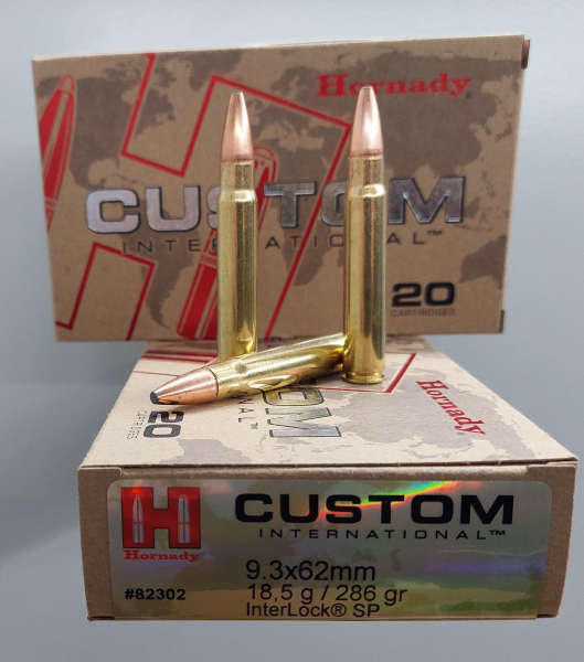 20 Schuss 9,3x62 Hornady Custom Interlock SP 286grs (Drückjagd, Sauen, Schießkino) – Bild 1