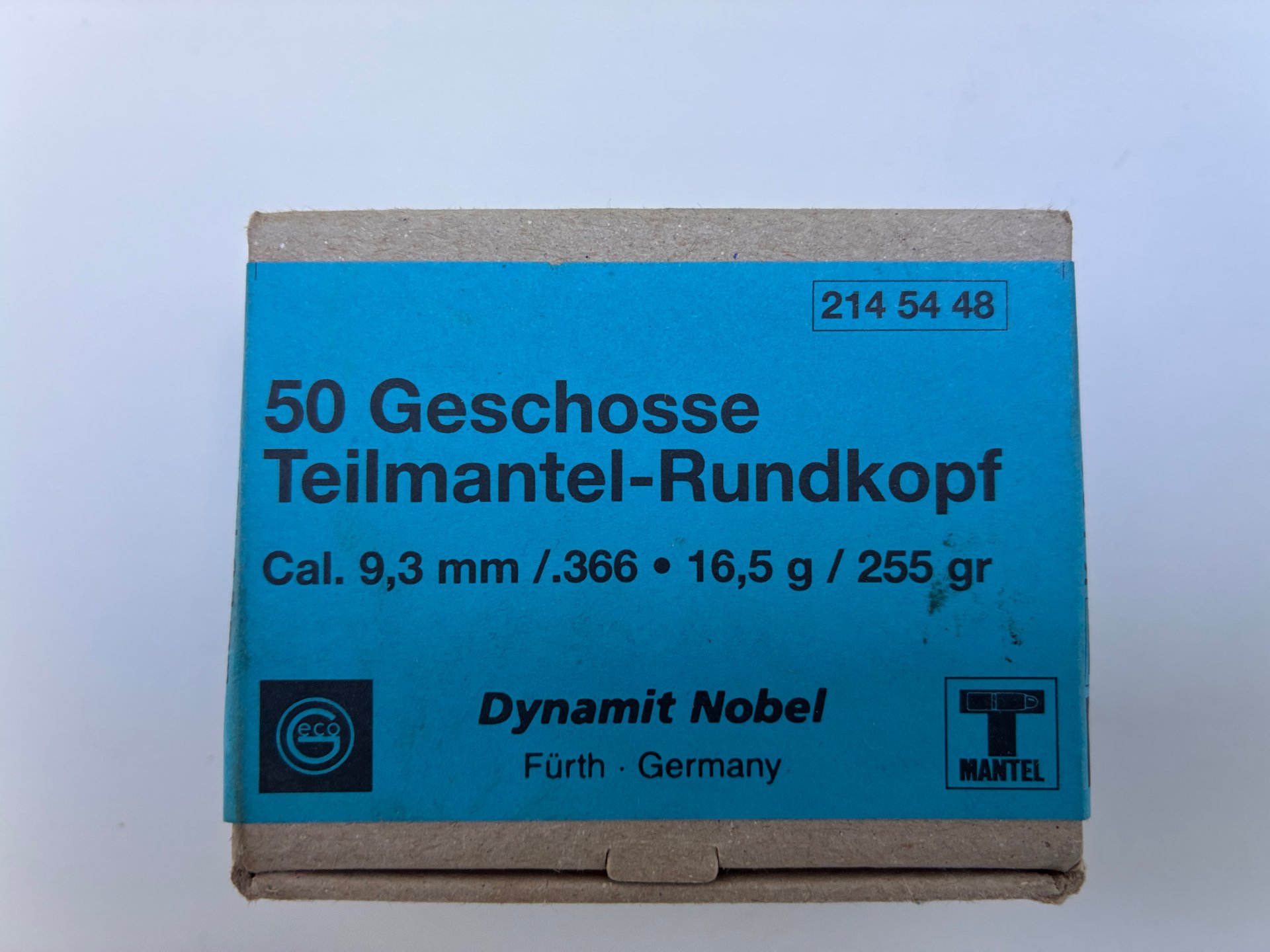 50 Stck. Dynamit Nobel Teilmantelrundkopfgeschosse, 9,3 Cal., TMRK, .366 Dia, 16,5g / 255gr Gewicht – Bild 1