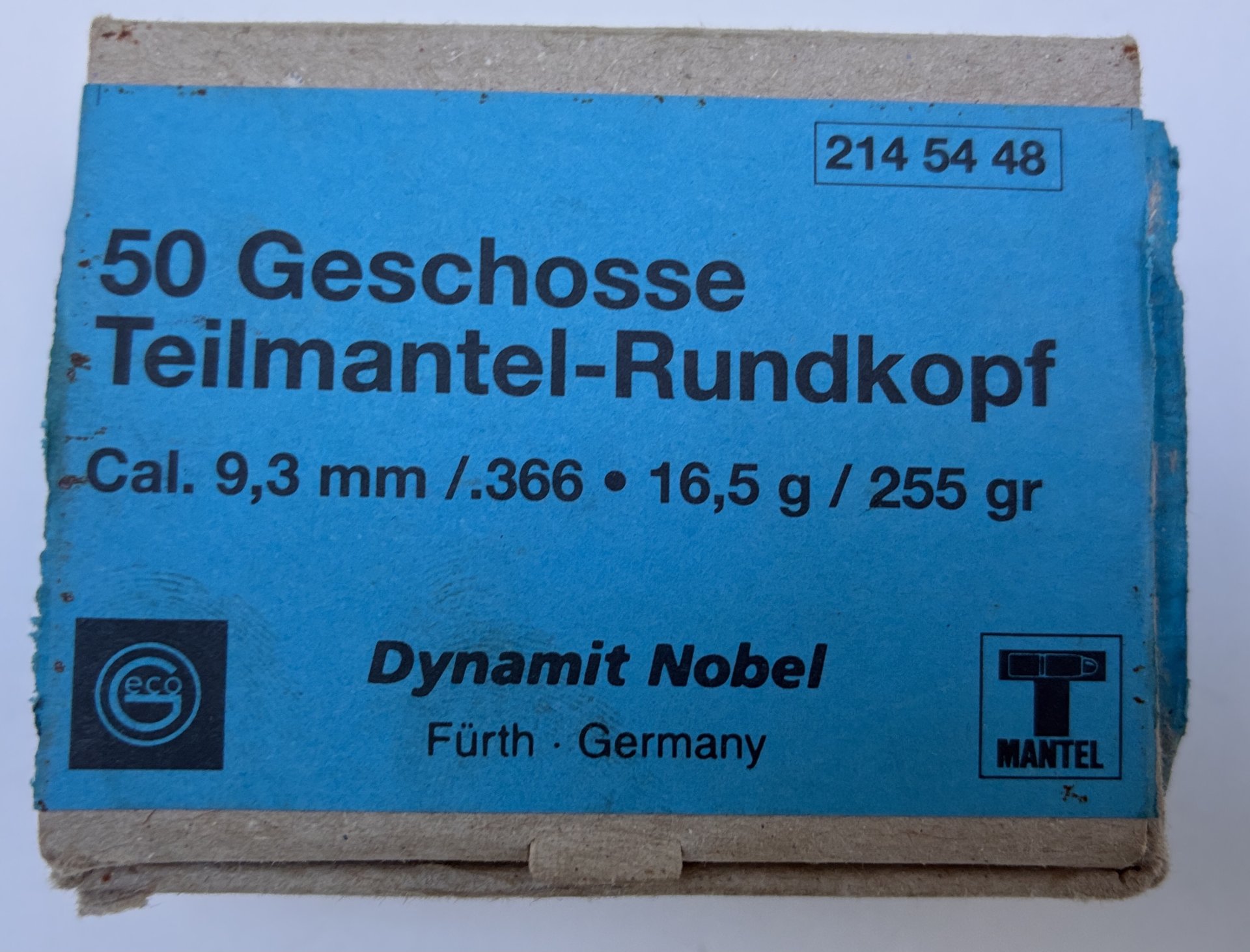 28 Stck. Dynamit Nobel Teilmantelrundkopfgeschosse, 9,3 Cal., TMRK, .366 Dia, 16,5g / 255gr Gewicht – Bild 1