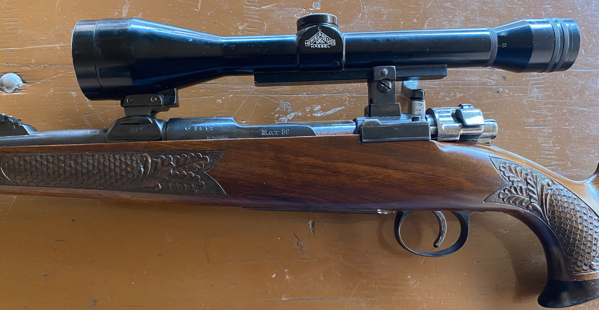 Erfurt 98er Schilling 9x57 handgefertigter Luxus Linksschaft Stutzen Hertel & Reuss – Bild 3
