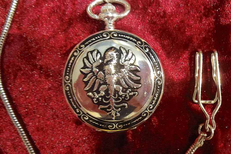 Sprungdeckel Taschenuhr mit Adler und Uhrenkette – Bild 2