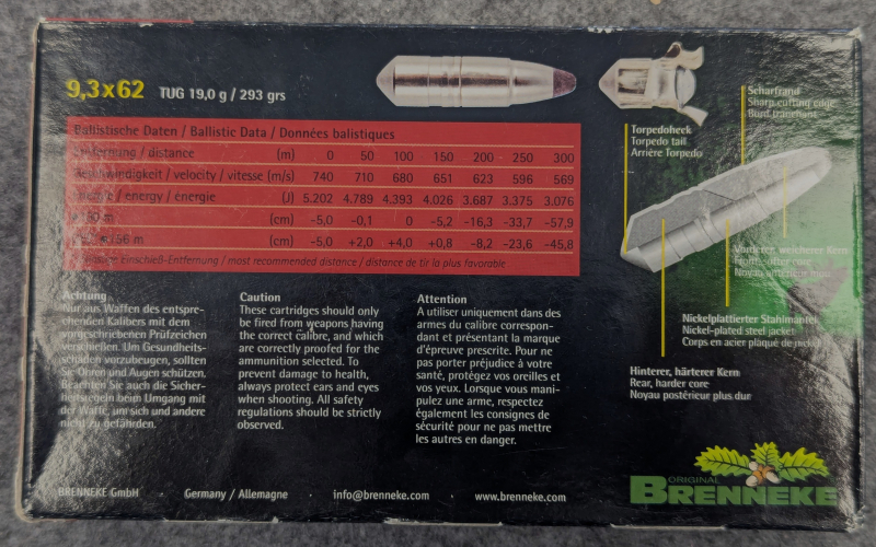 40x Brenneke 9,3x62 TUG 19,0g / 293gr – Bild 3