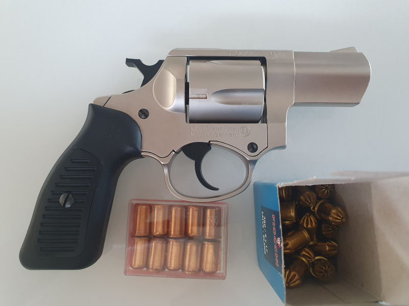 ME38 Compact Revolver Nickel mit Gas+ Platzpatronen – Bild 2