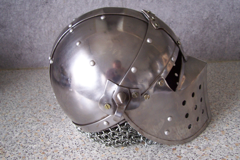 Spätmittelalterliche Beckenhaube 2mm Stahl mit Kettenbrünne Größe 58 – Bild 3